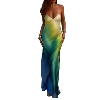 Women's Summer Boho Cami Long Dress Gradient Color