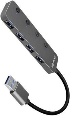 Hub USB 3.2 Gen 1 switch metalo AXAGON wyłaczniki