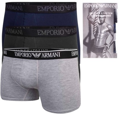 Męskie bokserki majtki EMPORIO ARMANI 3P czarne, granatowe, szare L