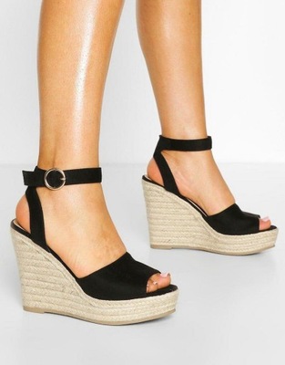 BOOHOO CZARNE SANDAŁY ESPADRYLE NA KOTURNIE 95E NG6__41