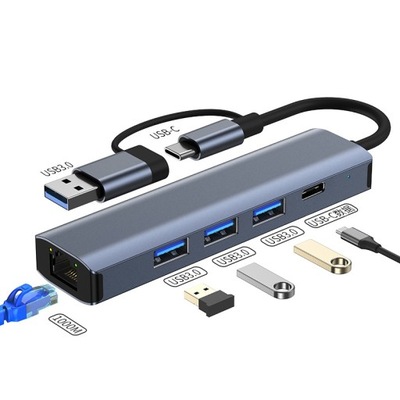 ROZGAŁĘZIACZ ADAPTER USB HUB PRZEJŚCIÓWKA USB-6w1 3xUSB 3.0 LAN TYP-C