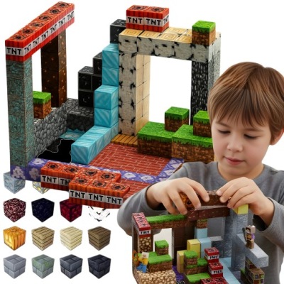 KLOCKI MAGNETYCZNE KLOCKI SZEŚCIANY 220 KLOCKÓW + 2 LUDZIKI KLOCKI PIKSELE