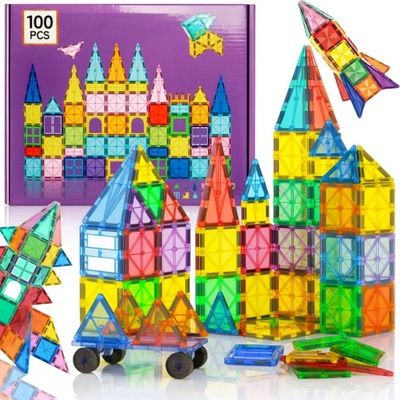 KLOCKI MAGNETYCZNE KONSTRUKCYJNE EDUKACYJNE ZESTAW 100 EL DUŻE PANELE 3D