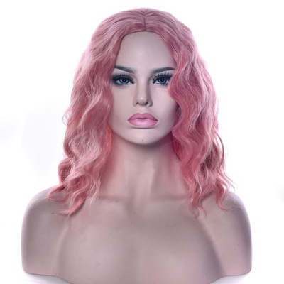 Cosplay Wig kręcone czarne różowe włosy syntetycz