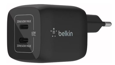 Belkin Ładowarka podwójna ścienna 45W USB-C GAN z PPS czarna