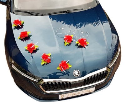 Dekoracja samochodu ozdoby na auto do ślubu CZERWO