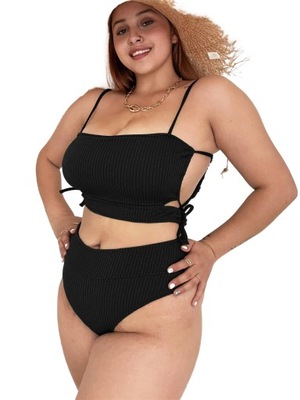 Strój kąpielowy bikini prążkowany czarny XL 42