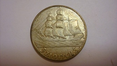 Moneta 5 zł Żaglowiec 1936 stan 2-