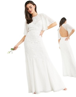 Kremowa zdobiona suknia ślubna w stylu defekt 40