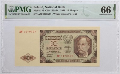 Banknot 10 Złotych - 1948 rok - AW - PMG 66 EPQ