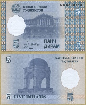 -- @ TADŻYKISTAN 5 DIRAM 1999 BB P11a UNC