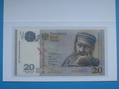 Banknot 20 zł Piłsudski 2018 Niepodległość UNC