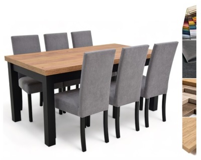 Duży rozkładany stół 100x200/300 cm 6 krzeseł fotelowych tapicerowanych