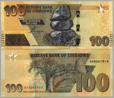 Zimbabwe 100 Dolar 2020 2022 P-106 UNC