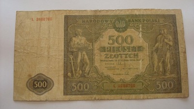 Banknot 500 złotych 1946 seria L stan 5