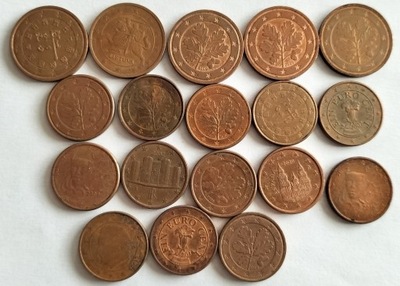 zestaw 18 monet -eurocenty różne kraje i roczniki
