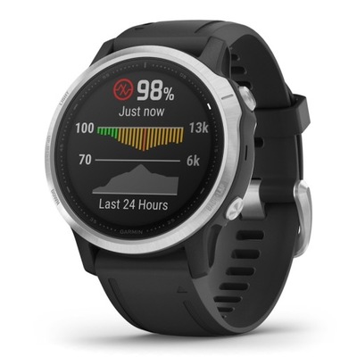 Zegarek Garmin Fenix 6S srebrny z czarnym paskiem