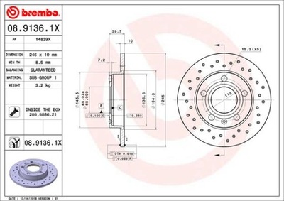 DISCOS DE FRENADO PARTE TRASERA BREMBO 08.9136.1X 0891361X  