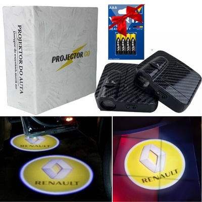 JUEGO PROYECTOR RZUTNIK ACCESORIOS PARA AUTO DIODO LUMINOSO LED LOGOTIPO RENAULT +GRATIS ACUMULADORES  