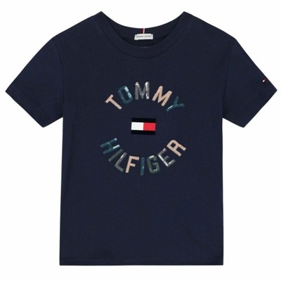 TOMMY HILFIGER GRANATOWY T-SHIRT CEKINY (16L)