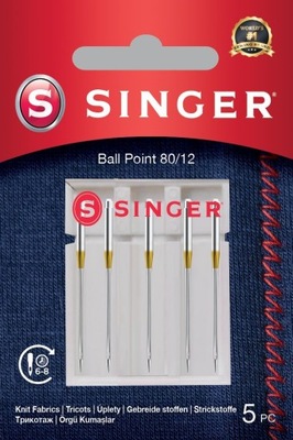 Singer Ball Point Needle 80/12 5PK for Knit Fabric