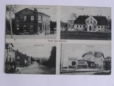 Golęcino Zaleskie k/ Ustka dworzec kolejowy lokomotywa zamek 1919