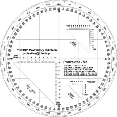 Protraktor taktyczny V3 - (skale mapy 1:25 / 1:50 /1:100)