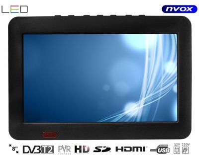 TELEWIZOR PRZENOŚNY LED 8" DVB-T2 12V HDMI SD USB