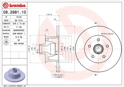 BREMBO 08.2981.10 DISKU STABDŽIŲ 