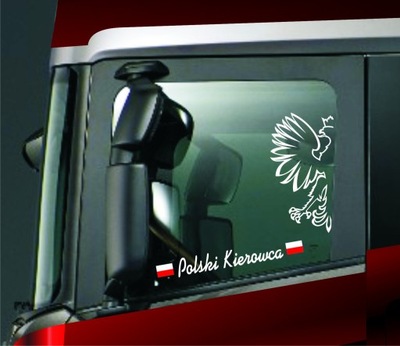 2 x naklejka: biały Polski Kierowca + biało-czerwona flaga + białe godło