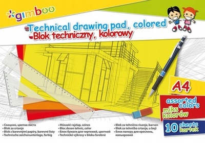 Blok Techniczny A4 10 Kartek Kolorowy 150g Gimboo