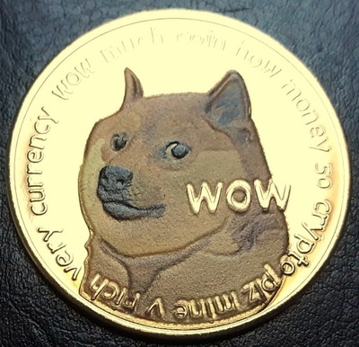 1 Dogecoin - Moneta fantazyjna , Pozłacana 24 karatowym złotem ,WYPRZEDAŻ