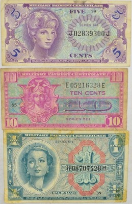 4.hc.Zest.USA, Banknoty szt.3, St.3/3+