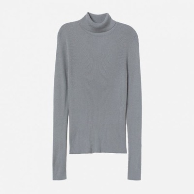 H&M Sweter golf z dzianiny w prążki szary 38 M