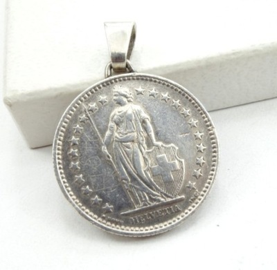 Srebrny wisior z monety moneta 2 franki 1940r.