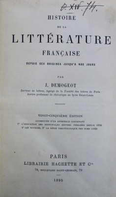 Histoire de la Litterature francaise 1895 r.