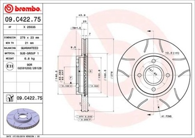 BREMBO 09.C422.75 DISKU STABDŽIŲ 