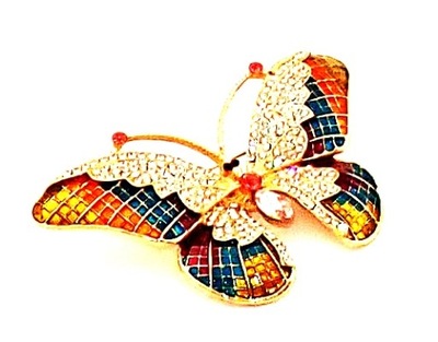 Broszka stalowa z kryształami i emalią -duży motyl