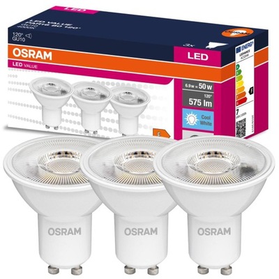 3x Żarówka LED GU10 6,9W = 50W 575lm 4000K Neutralna 120° OSRAM VALUE