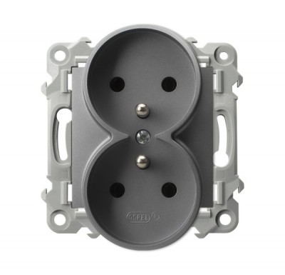 GNIAZDO PODWÓJNE Z UZIEMIENIEM SZARY MAT OSPEL SZAFIR