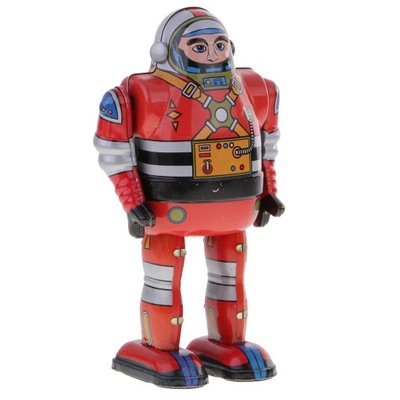 Retro robot, astronauta, nakręcany, metal