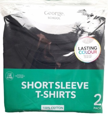 GEORGE czarne t-shirty koszulki 2 pak 140 - 146