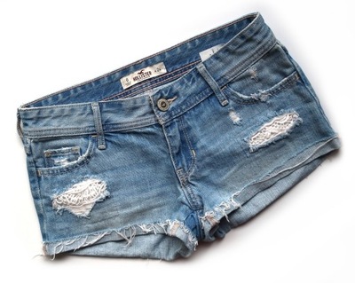 HOLLISTER 24 JEANSOWE SPODENKI POSTRZĘPIONE DZIURY