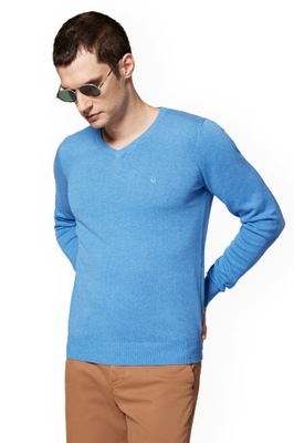 Sweter Męski Niebieski Bawełniany V-neck Anthony Lancerto M