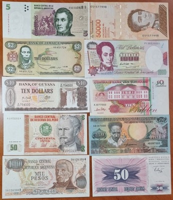 $ Zestaw (nr 3) 10 banknotów z paczek bankowych XF/EF st.II