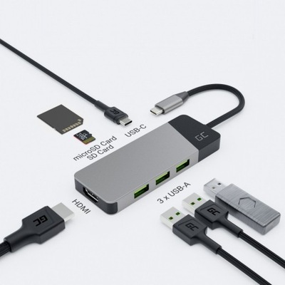 Green Cell Hub adapter USB-C Connect 3xUSB 3.1 HDM