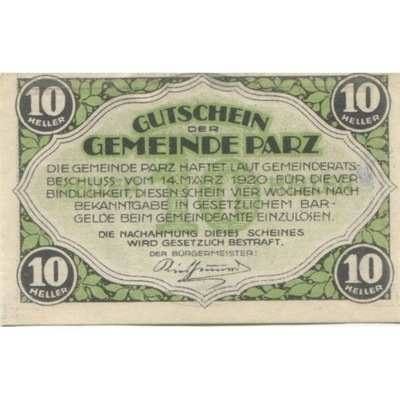 Banknot, Austria, Parz, 10 Heller, pont, 1920, UNC
