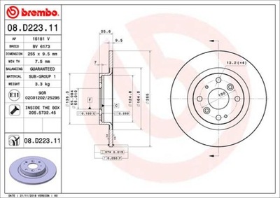 BREMBO 08.D223.11 DISKU STABDŽIŲ 