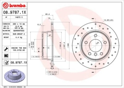 Тормозные диски тормозные задний  brembo 08.9787.1x 0897871x фото №1