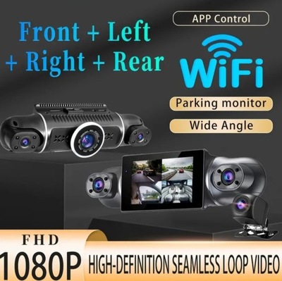 DASHBOARD CAMERA AUTO QUAD-CAM 1080P Z WIFI/GPS – WIDOK 360°, PROTECTION PARKINGOWA  